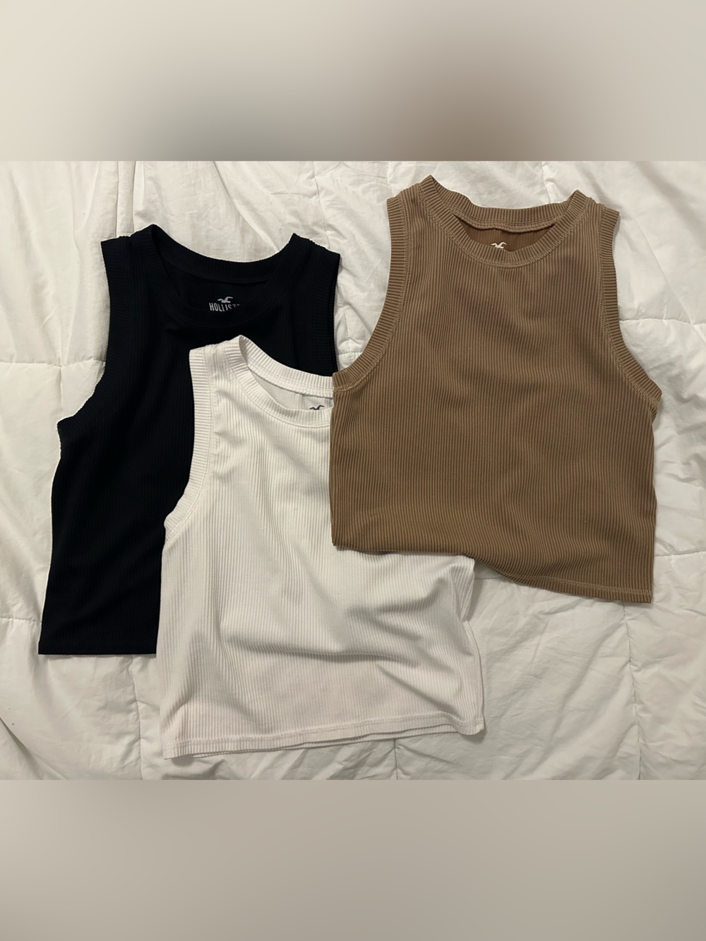 Hollister Ribbed Crop Tank Tops in Black, White & Brown
